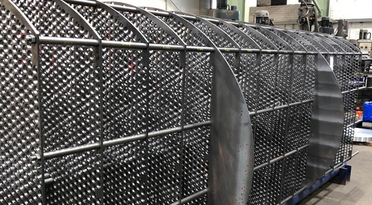 Large heat exchanger bundle in a fabrication workshop